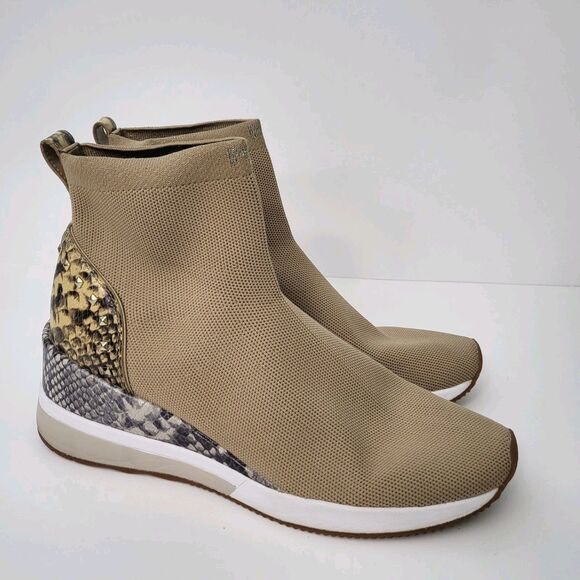 MICHAEL KORS Skyler Stretch Sneakers Womens 11 Tan Knit Sock High Top Bootie - Picture 1 of 8
